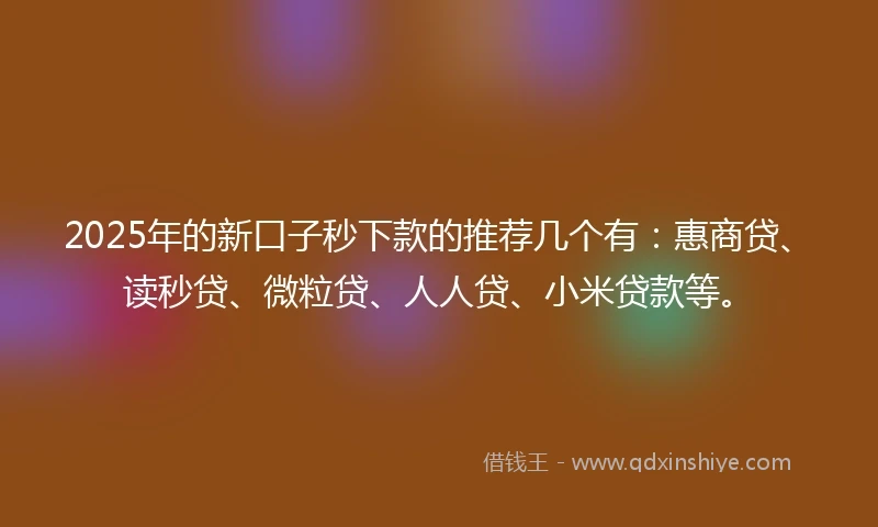 2025年的新口子秒下款的推荐几个有：惠商贷、读秒贷、微粒贷、人人贷、小米贷款等。
