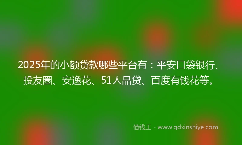 2025年的小额贷款哪些平台有：平安口袋银行、投友圈、安逸花、51人品贷、百度有钱花等。
