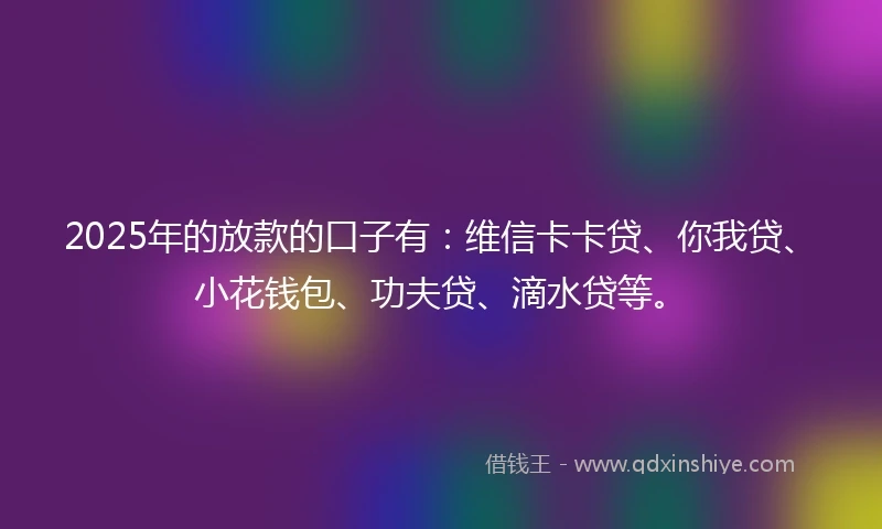 2025年的放款的口子有：维信卡卡贷、你我贷、小花钱包、功夫贷、滴水贷等。
