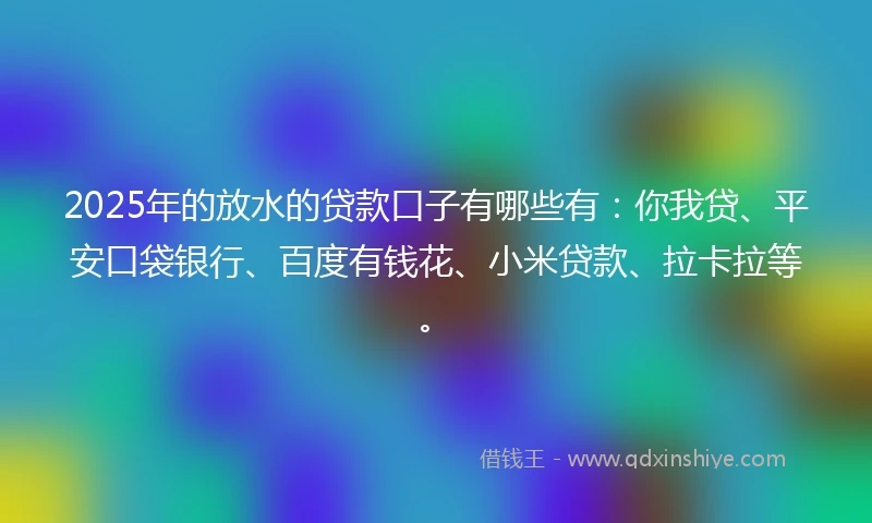 2025年的放水的贷款口子有哪些有：你我贷、平安口袋银行、百度有钱花、小米贷款、拉卡拉等。