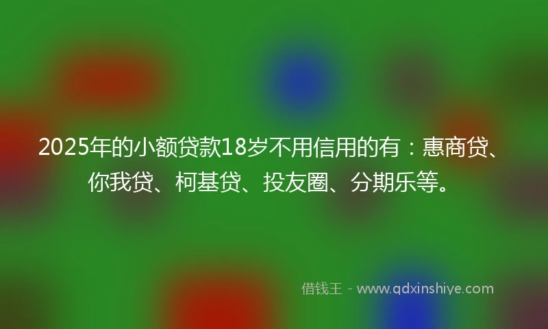 2025年的小额贷款18岁不用信用的有：惠商贷、你我贷、柯基贷、投友圈、分期乐等。