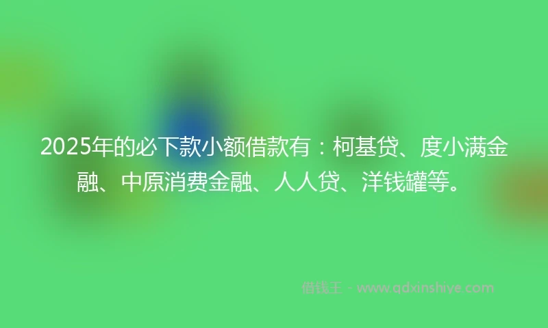 2025年的必下款小额借款有：柯基贷、度小满金融、中原消费金融、人人贷、洋钱罐等。