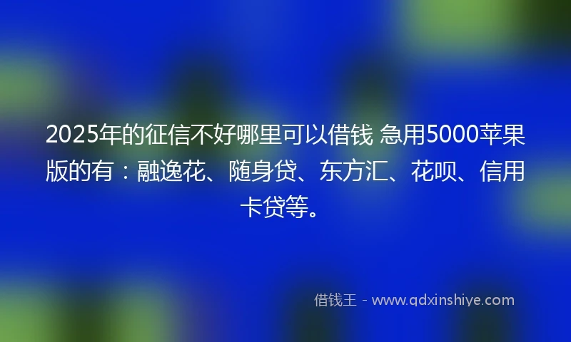 2025年的征信不好哪里可以借钱 急用5000苹果版的有：融逸花、随身贷、东方汇、花呗、信用卡贷等。