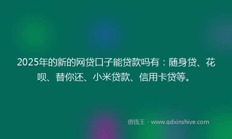 2025年的新的网贷口子能贷款吗有：随身贷、花呗、替你还、小米贷款、信用卡贷等。