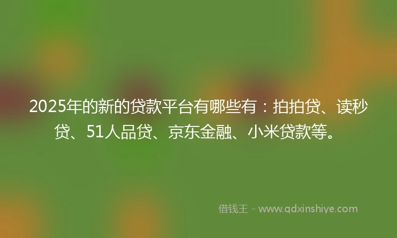 2025年的新的贷款平台有哪些有：拍拍贷、读秒贷、51人品贷、京东金融、小米贷款等。