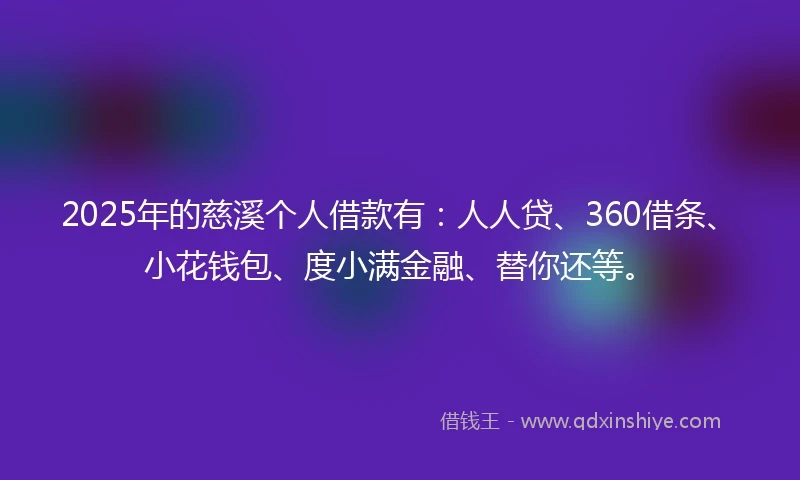 2025年的慈溪个人借款有：人人贷、360借条、小花钱包、度小满金融、替你还等。