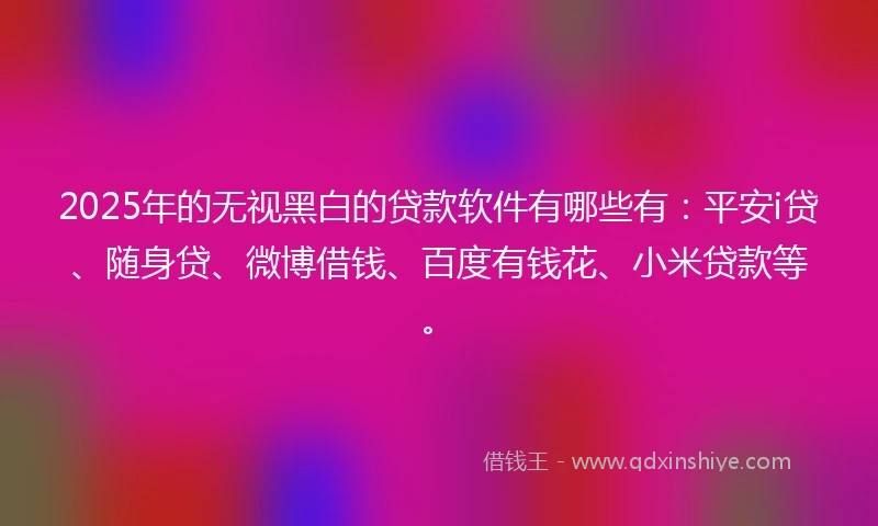 2025年的无视黑白的贷款软件有哪些有：平安i贷、随身贷、微博借钱、百度有钱花、小米贷款等。