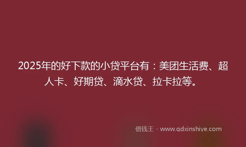 2025年的好下款的小贷平台有：美团生活费、超人卡、好期贷、滴水贷、拉卡拉等。