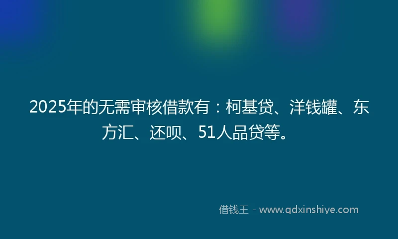 2025年的无需审核借款有：柯基贷、洋钱罐、东方汇、还呗、51人品贷等。