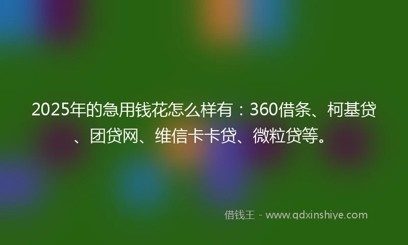 2025年的急用钱花怎么样有：360借条、柯基贷、团贷网、维信卡卡贷、微粒贷等。