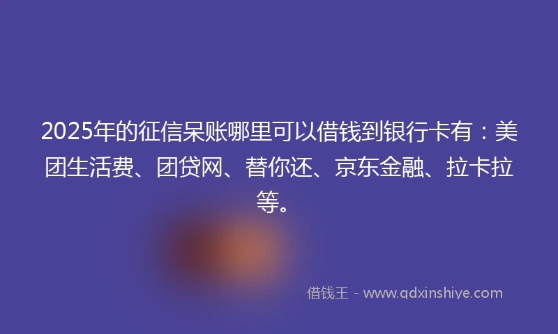2025年的征信呆账哪里可以借钱到银行卡有：美团生活费、团贷网、替你还、京东金融、拉卡拉等。