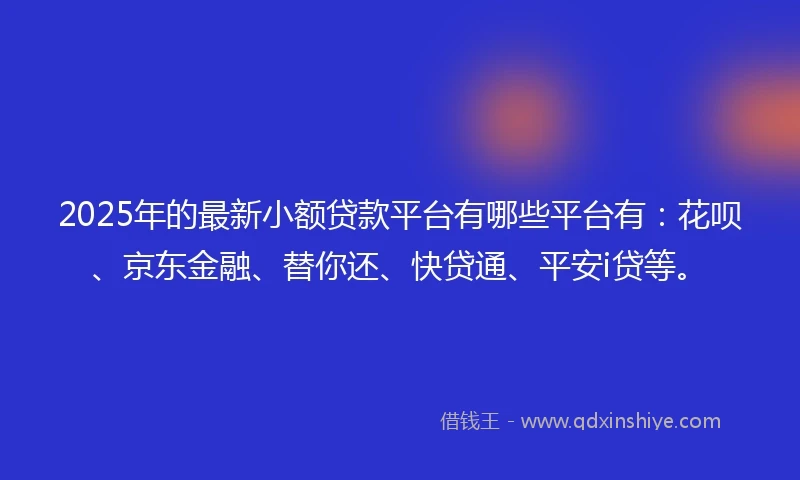 2025年的最新小额贷款平台有哪些平台有：花呗、京东金融、替你还、快贷通、平安i贷等。
