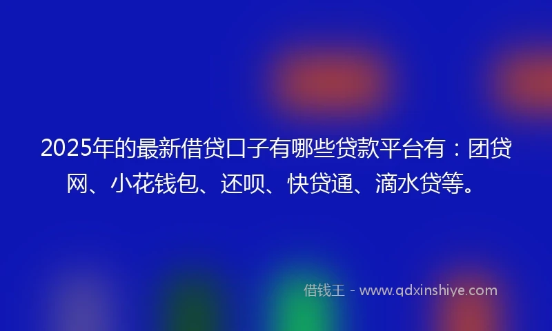 2025年的最新借贷口子有哪些贷款平台有：团贷网、小花钱包、还呗、快贷通、滴水贷等。