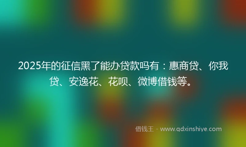 2025年的征信黑了能办贷款吗有：惠商贷、你我贷、安逸花、花呗、微博借钱等。