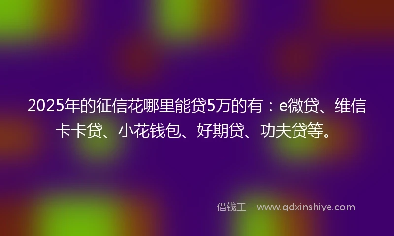 2025年的征信花哪里能贷5万的有：e微贷、维信卡卡贷、小花钱包、好期贷、功夫贷等。
