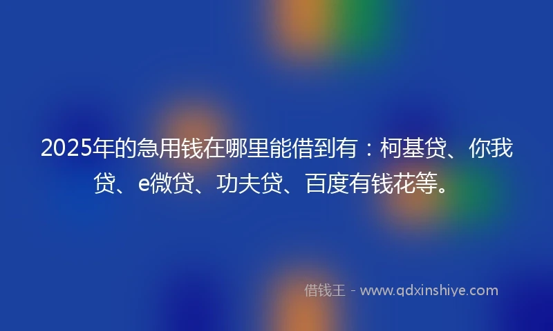 2025年的急用钱在哪里能借到有：柯基贷、你我贷、e微贷、功夫贷、百度有钱花等。