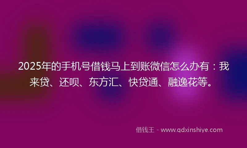 2025年的手机号借钱马上到账微信怎么办有：我来贷、还呗、东方汇、快贷通、融逸花等。