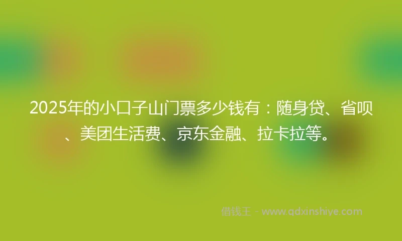 2025年的小口子山门票多少钱有：随身贷、省呗、美团生活费、京东金融、拉卡拉等。