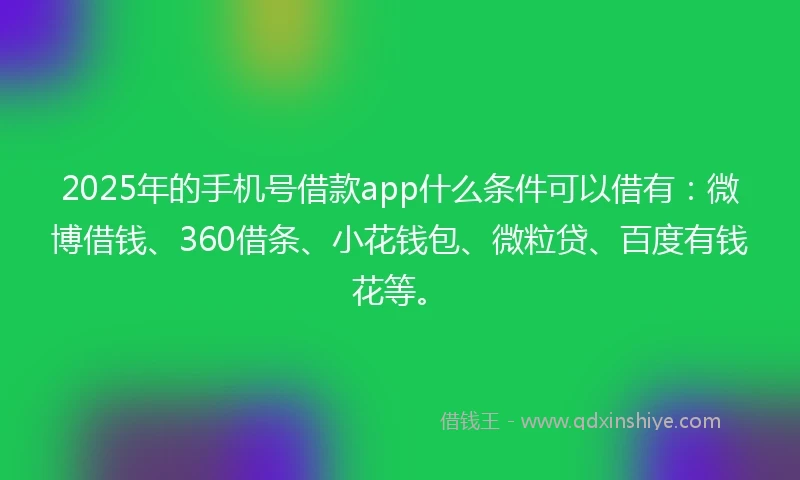 2025年的手机号借款app什么条件可以借有：微博借钱、360借条、小花钱包、微粒贷、百度有钱花等。