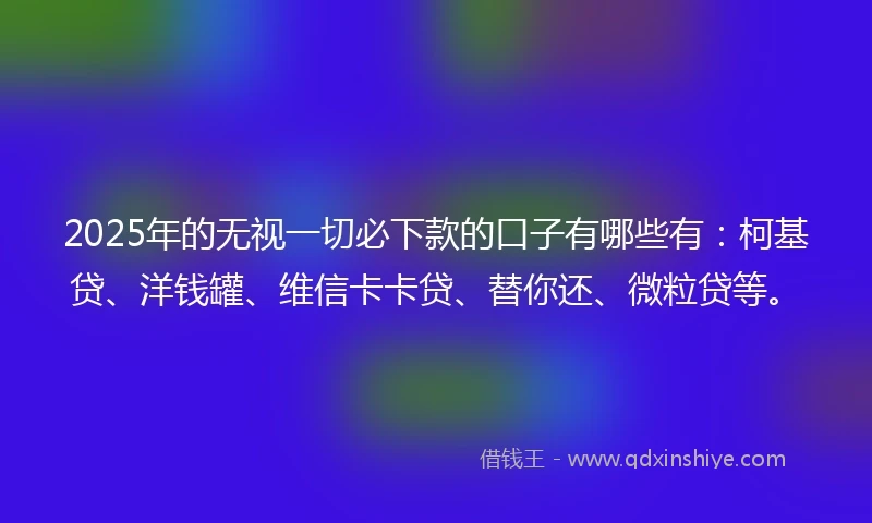 2025年的无视一切必下款的口子有哪些有：柯基贷、洋钱罐、维信卡卡贷、替你还、微粒贷等。