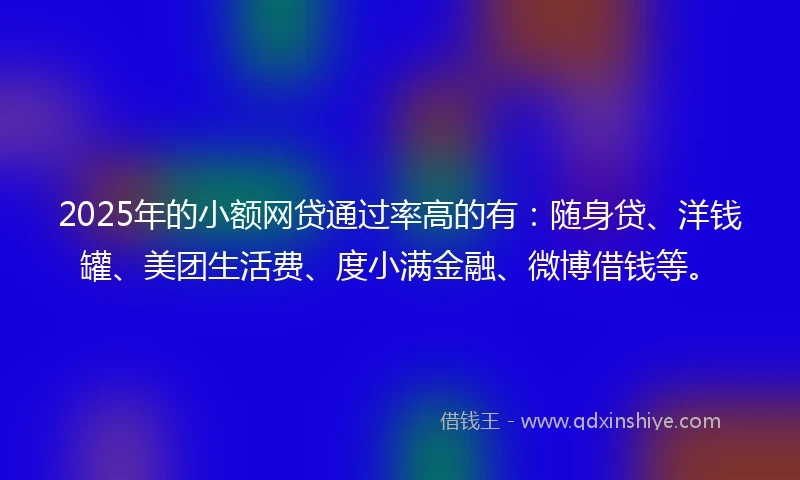 2025年的小额网贷通过率高的有：随身贷、洋钱罐、美团生活费、度小满金融、微博借钱等。