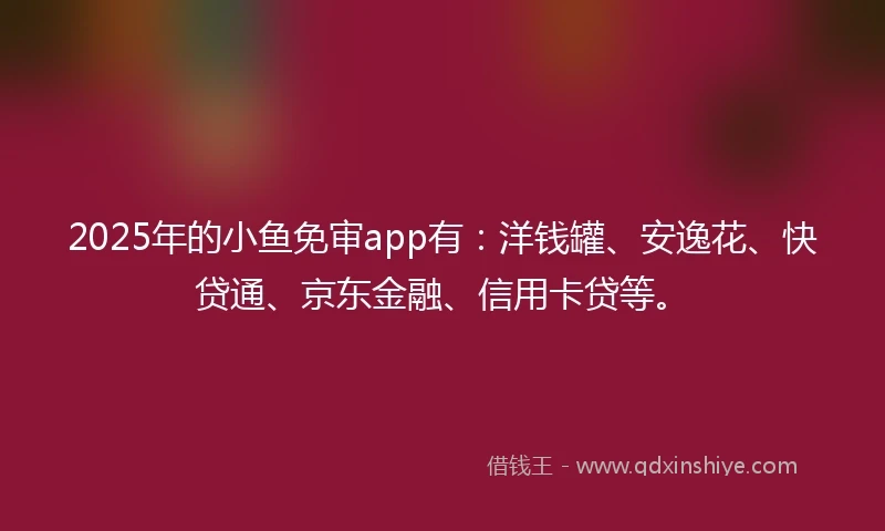 2025年的小鱼免审app有：洋钱罐、安逸花、快贷通、京东金融、信用卡贷等。