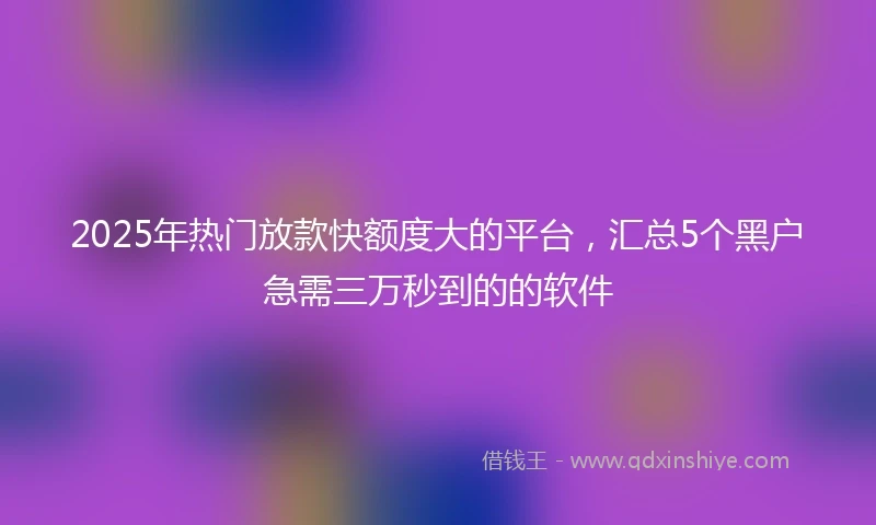 2025年热门放款快额度大的平台，汇总5个黑户急需三万秒到的的软件