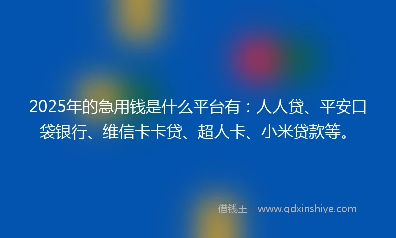 2025年的急用钱是什么平台有：人人贷、平安口袋银行、维信卡卡贷、超人卡、小米贷款等。
