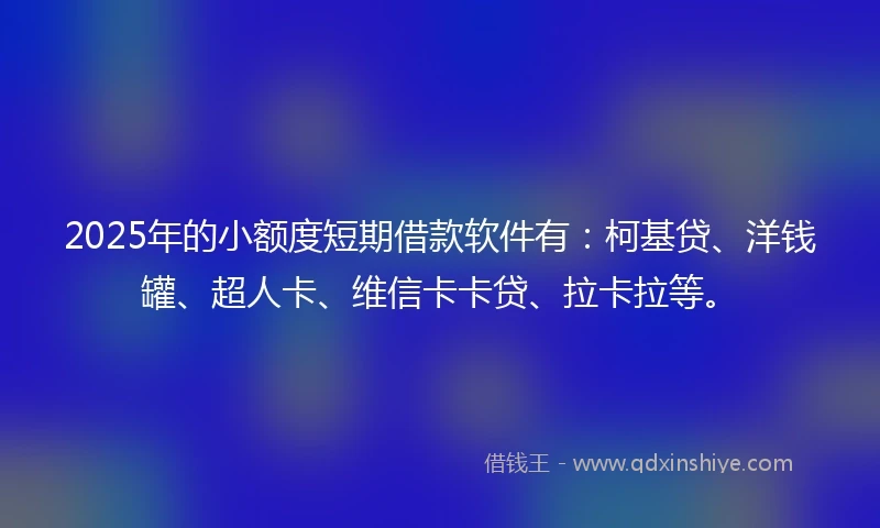 2025年的小额度短期借款软件有：柯基贷、洋钱罐、超人卡、维信卡卡贷、拉卡拉等。