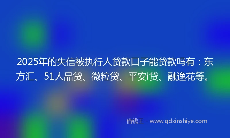 2025年的失信被执行人贷款口子能贷款吗有：东方汇、51人品贷、微粒贷、平安i贷、融逸花等。