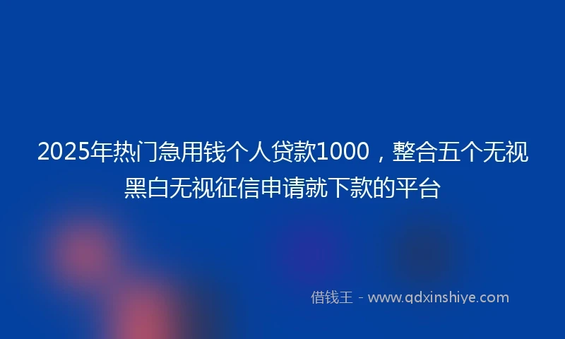 2025年热门急用钱个人贷款1000，整合五个无视黑白无视征信申请就下款的平台