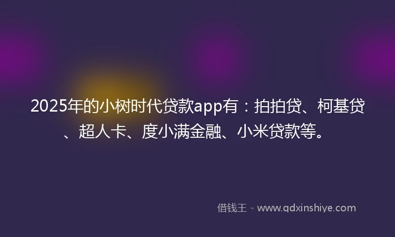 2025年的小树时代贷款app有：拍拍贷、柯基贷、超人卡、度小满金融、小米贷款等。