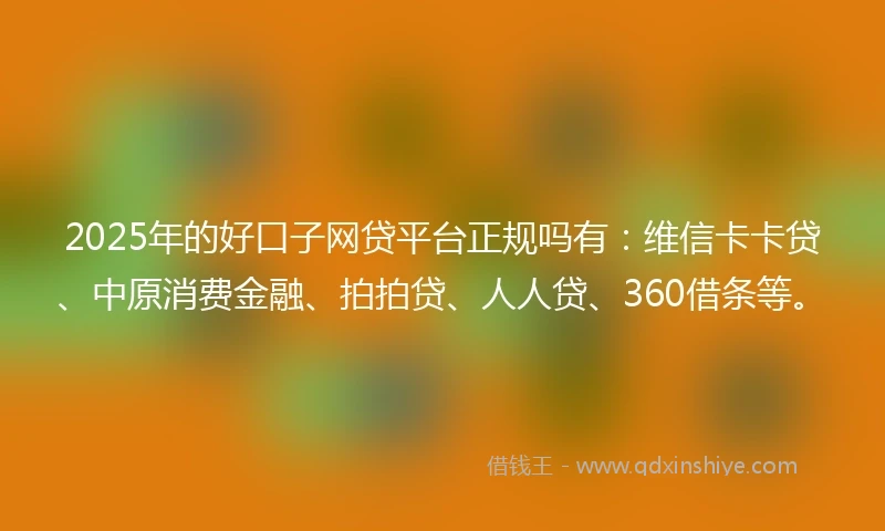 2025年的好口子网贷平台正规吗有：维信卡卡贷、中原消费金融、拍拍贷、人人贷、360借条等。