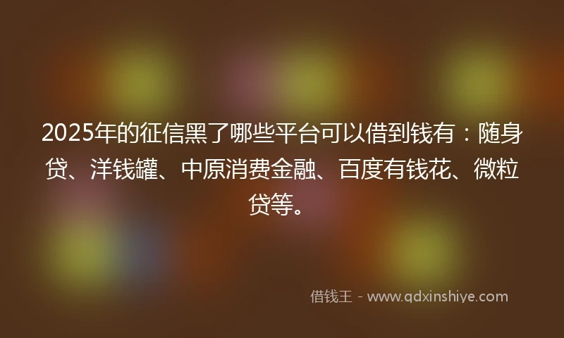2025年的征信黑了哪些平台可以借到钱有：随身贷、洋钱罐、中原消费金融、百度有钱花、微粒贷等。