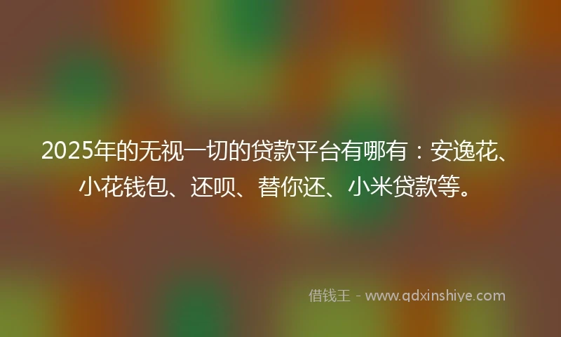 2025年的无视一切的贷款平台有哪有：安逸花、小花钱包、还呗、替你还、小米贷款等。