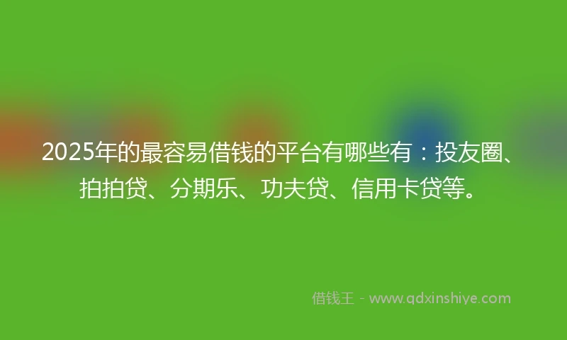 2025年的最容易借钱的平台有哪些有：投友圈、拍拍贷、分期乐、功夫贷、信用卡贷等。