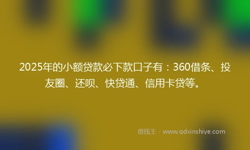 2025年的小额贷款必下款口子有：360借条、投友圈、还呗、快贷通、信用卡贷等。