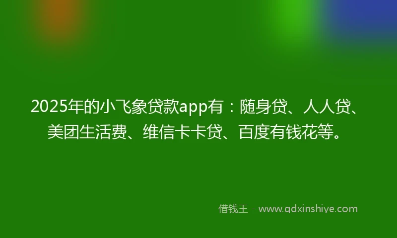 2025年的小飞象贷款app有：随身贷、人人贷、美团生活费、维信卡卡贷、百度有钱花等。