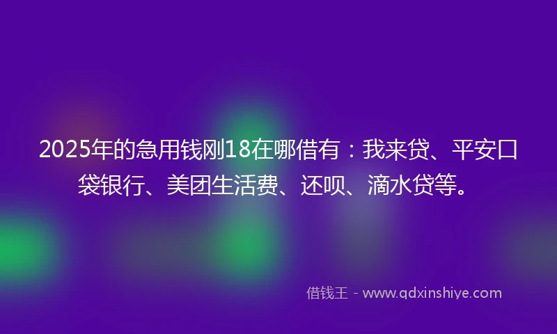 2025年的急用钱刚18在哪借有：我来贷、平安口袋银行、美团生活费、还呗、滴水贷等。