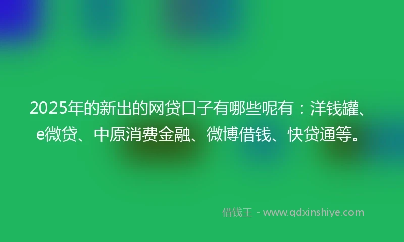 2025年的新出的网贷口子有哪些呢有：洋钱罐、e微贷、中原消费金融、微博借钱、快贷通等。