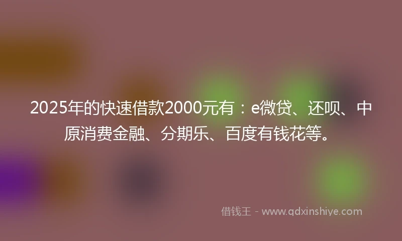 2025年的快速借款2000元有：e微贷、还呗、中原消费金融、分期乐、百度有钱花等。
