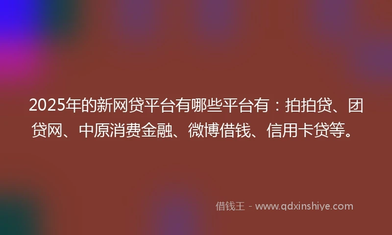 2025年的新网贷平台有哪些平台有：拍拍贷、团贷网、中原消费金融、微博借钱、信用卡贷等。