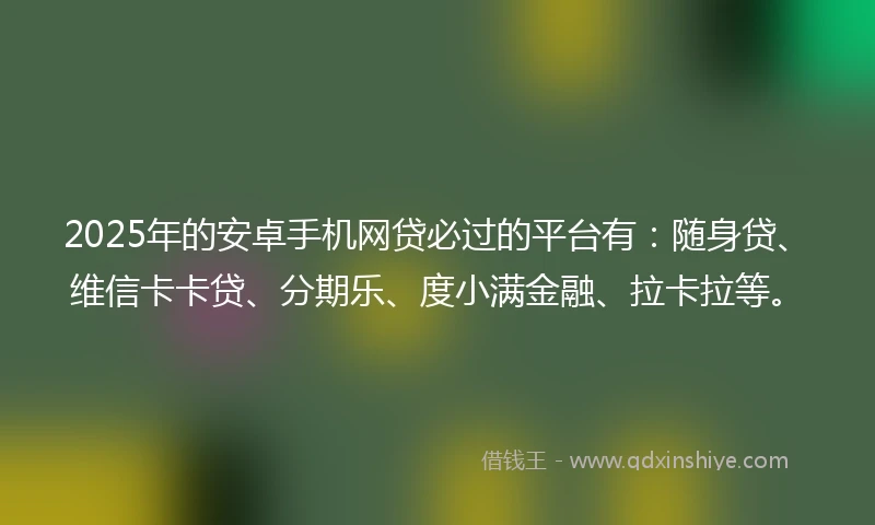 2025年的安卓手机网贷必过的平台有：随身贷、维信卡卡贷、分期乐、度小满金融、拉卡拉等。