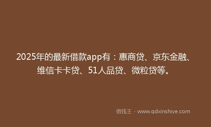 2025年的最新借款app有：惠商贷、京东金融、维信卡卡贷、51人品贷、微粒贷等。
