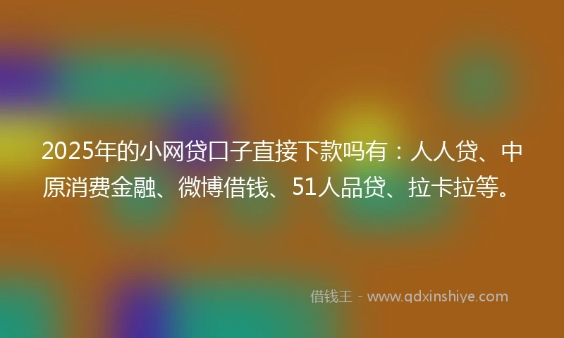 2025年的小网贷口子直接下款吗有：人人贷、中原消费金融、微博借钱、51人品贷、拉卡拉等。