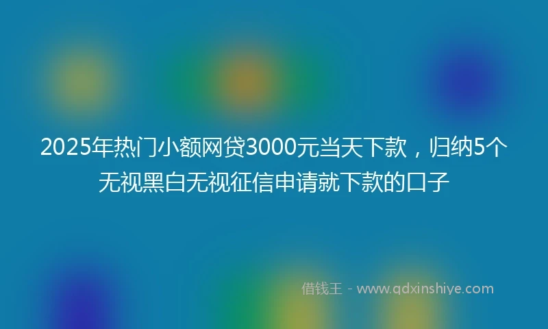 2025年热门小额网贷3000元当天下款，归纳5个无视黑白无视征信申请就下款的口子