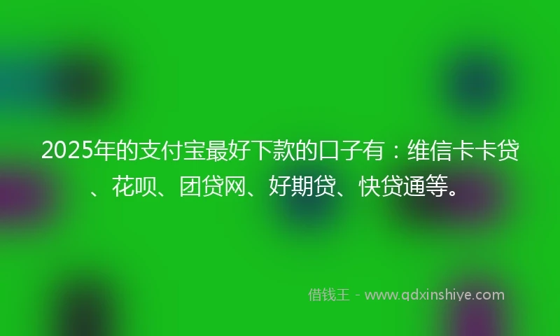 2025年的支付宝最好下款的口子有：维信卡卡贷、花呗、团贷网、好期贷、快贷通等。