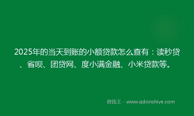 2025年的当天到账的小额贷款怎么查有：读秒贷、省呗、团贷网、度小满金融、小米贷款等。