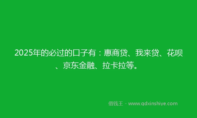 2025年的必过的口子有：惠商贷、我来贷、花呗、京东金融、拉卡拉等。
