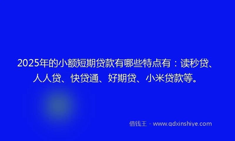 2025年的小额短期贷款有哪些特点有：读秒贷、人人贷、快贷通、好期贷、小米贷款等。